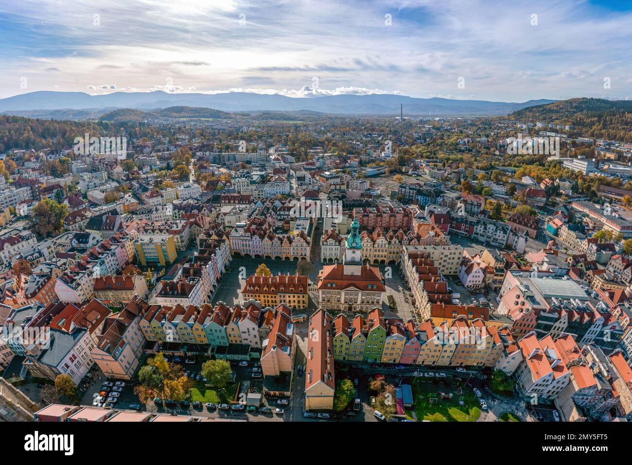 Jelenia Gora city center aerial view Stock Photo