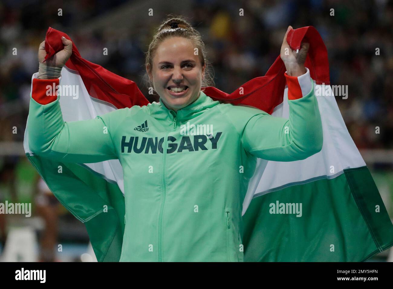 Hungary's Anita Marton wins the bronze medal in the women's shot put during  the athletics competitions of the 2016 Summer Olympics at the Olympic  stadium in Rio de Janeiro, Brazil, Friday, Aug.