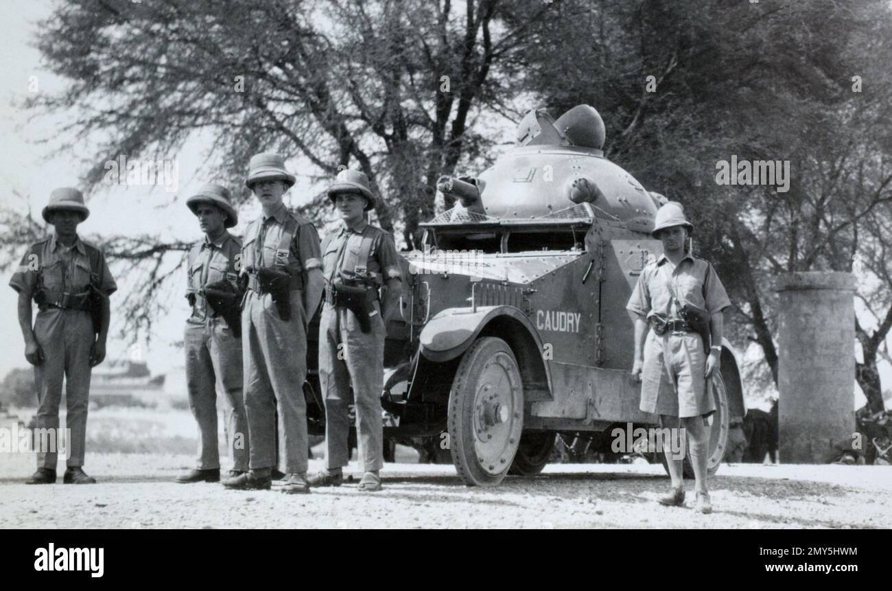A Vickers Crossley armoured car with its crew in the North West Frontier region of British India c. early 1930s. Stock Photo