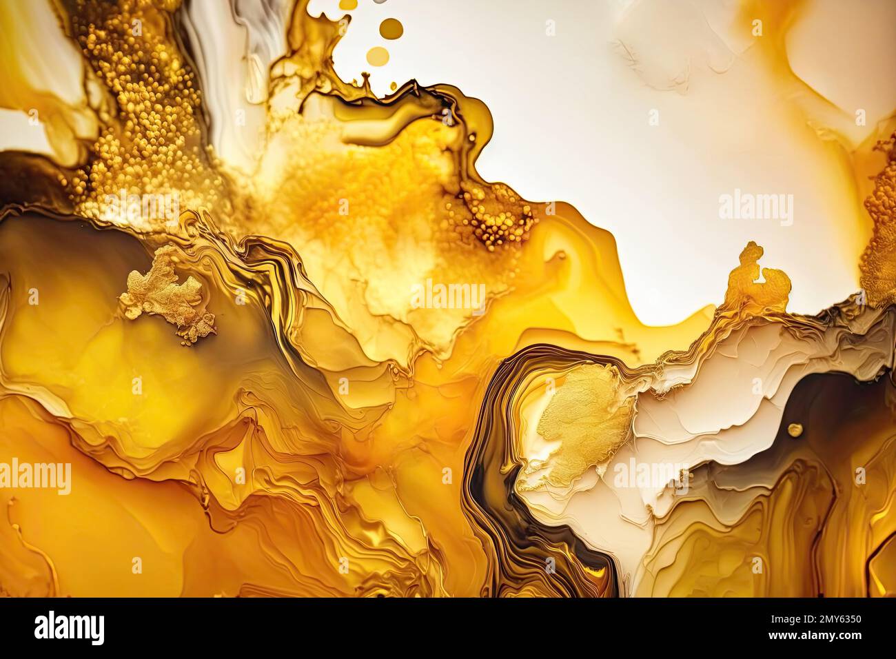 Abstract gold alcohol ink background, hand painted liquid ink gold ...