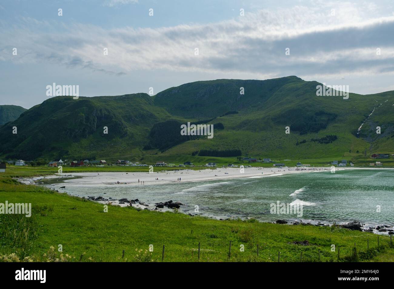 A beautiful view of a seascape on a mountain background of Refviksanden ...