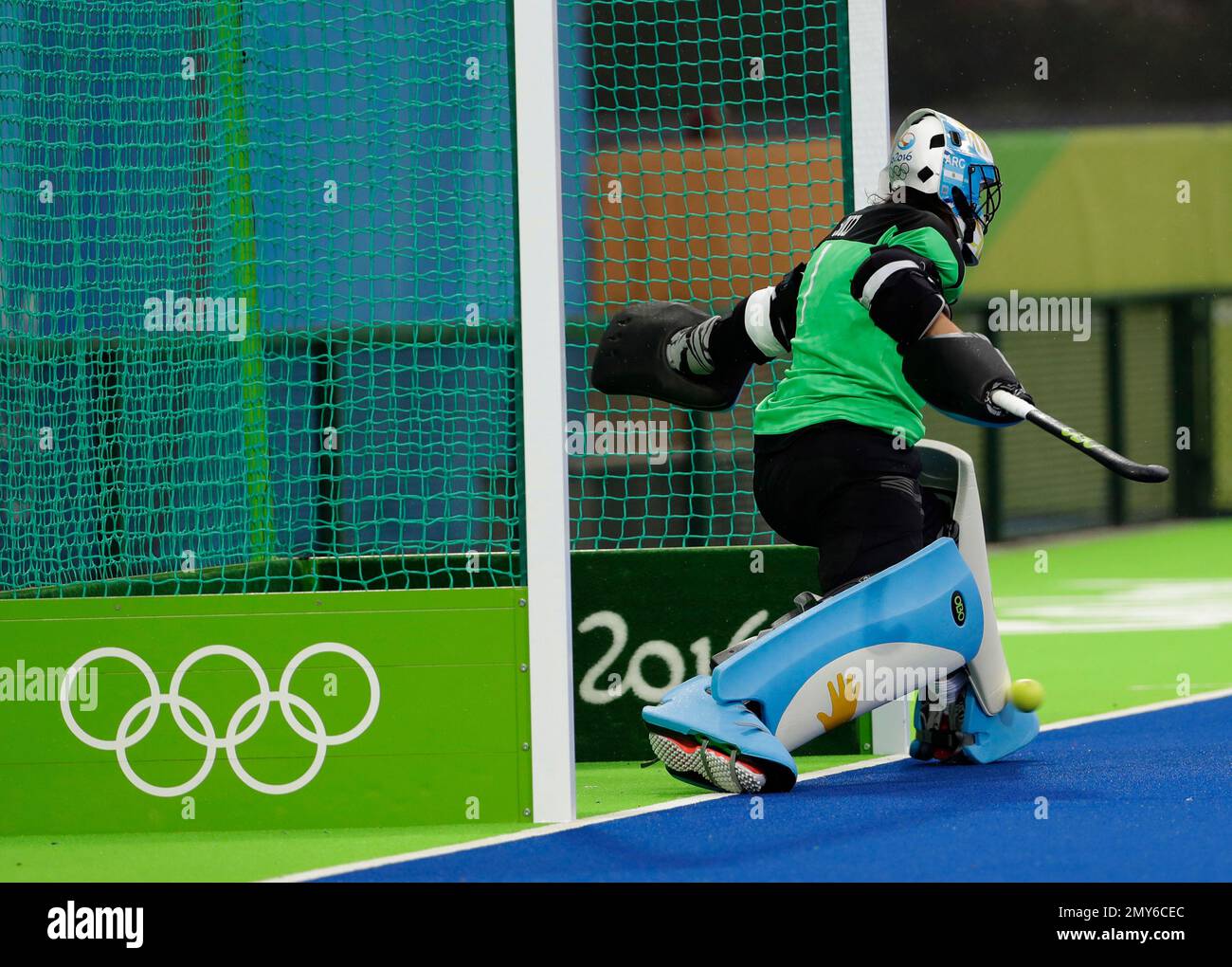 Argentina's goalkeeper Belem Succi, saves a penalty shot against Britain  during a women's field hockey match at 2016 Summer Olympics in Rio de  Janeiro, Brazil, Wednesday, Aug. 10, 2016. (AP Photo/Hussein Malla