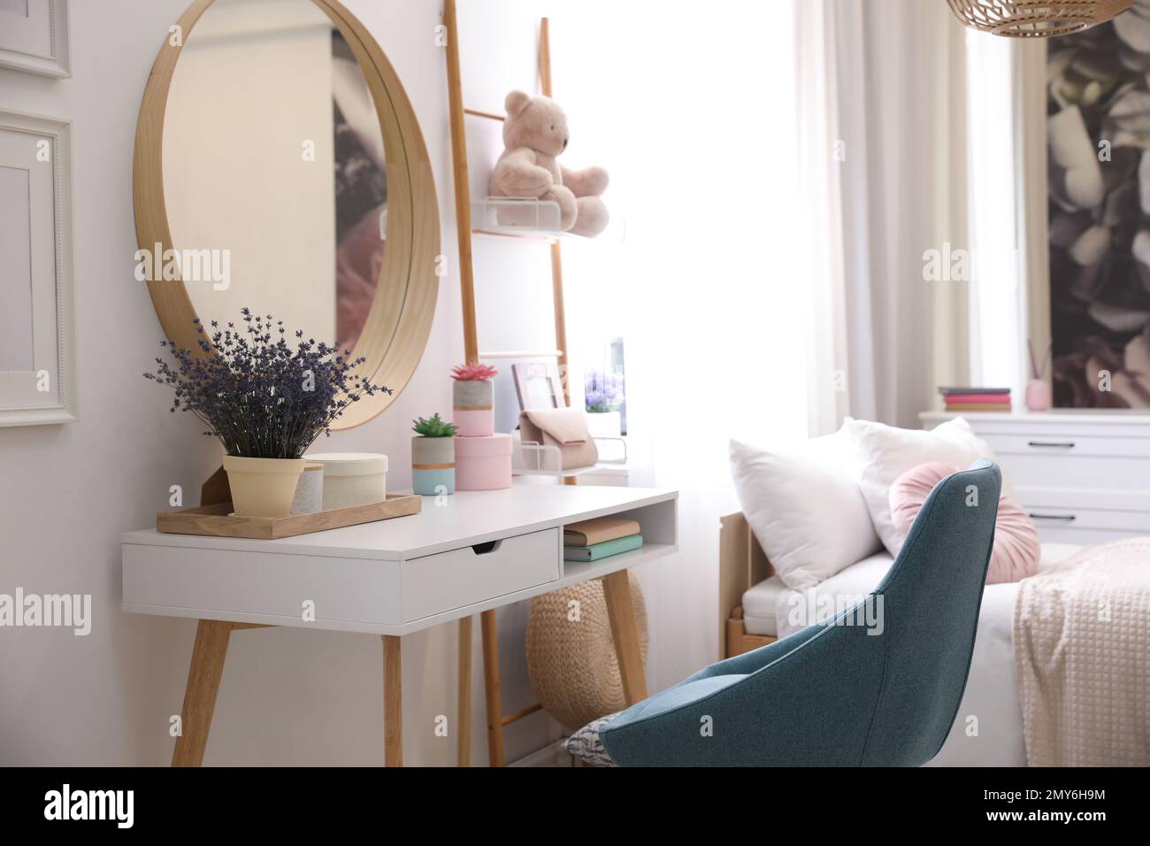 Teenage girl's bedroom interior with stylish furniture. Idea for design ...