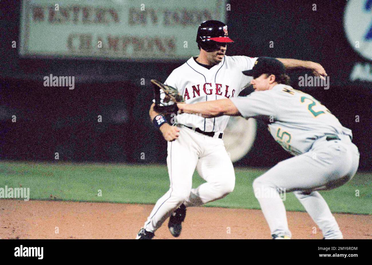 Jim Edmonds of the Anaheim Angels during a game at Anaheim Stadium in  Anaheim, California during the 1997 season.(Larry Goren/Four Seam Images  via AP Images Stock Photo - Alamy