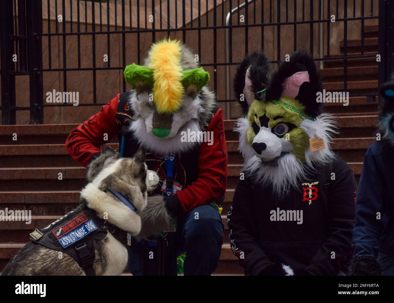 London, UK. 4th February 2023. Furries, people who like to wear anthropomorphic animal costumes, stage their latest London Furs meet-up in central London. Credit: Vuk Valcic/Alamy Live News Stock Photo
