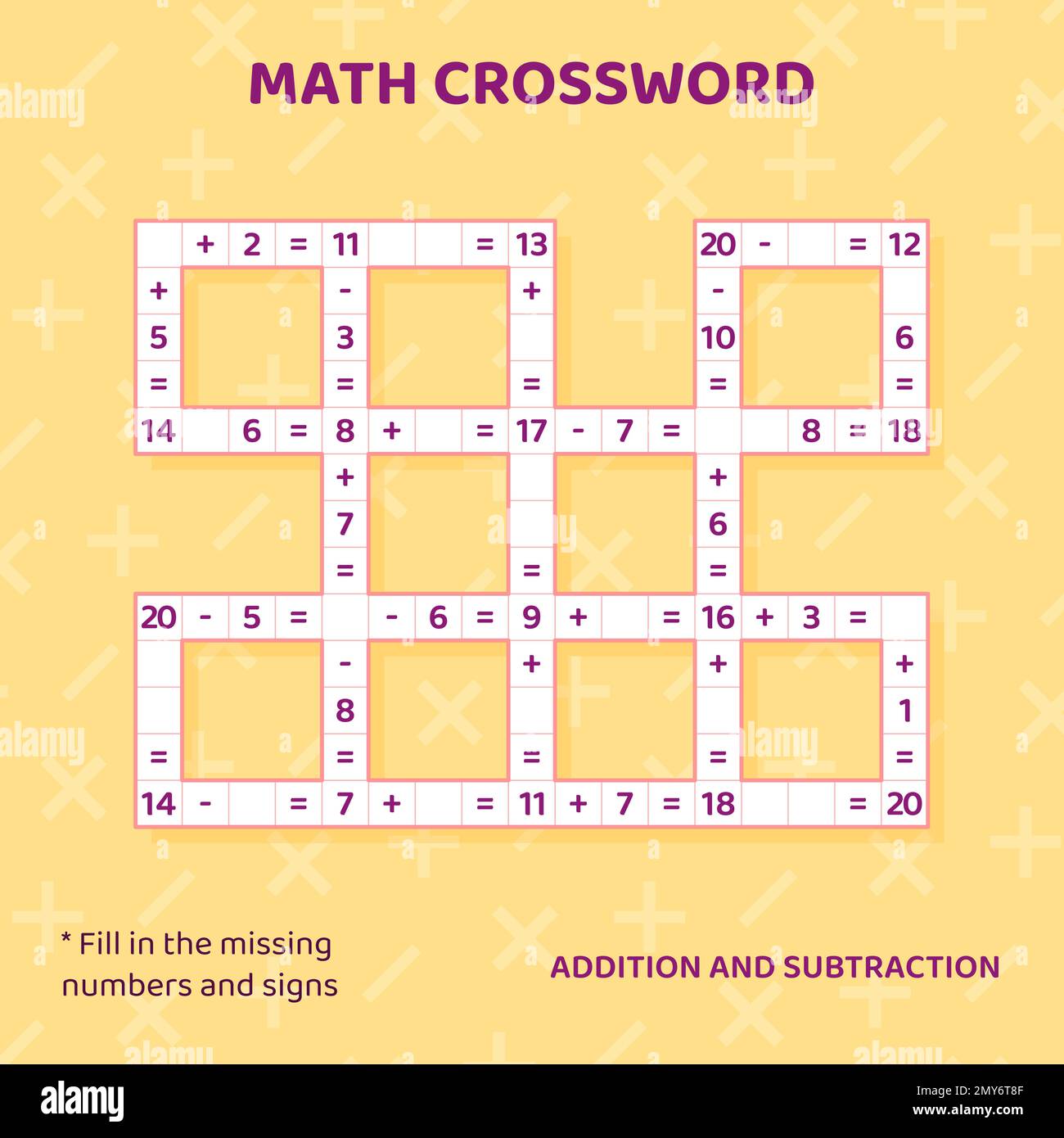 Math Crossword Puzzle For Children Addition And Subtraction 2MY6T8F 
