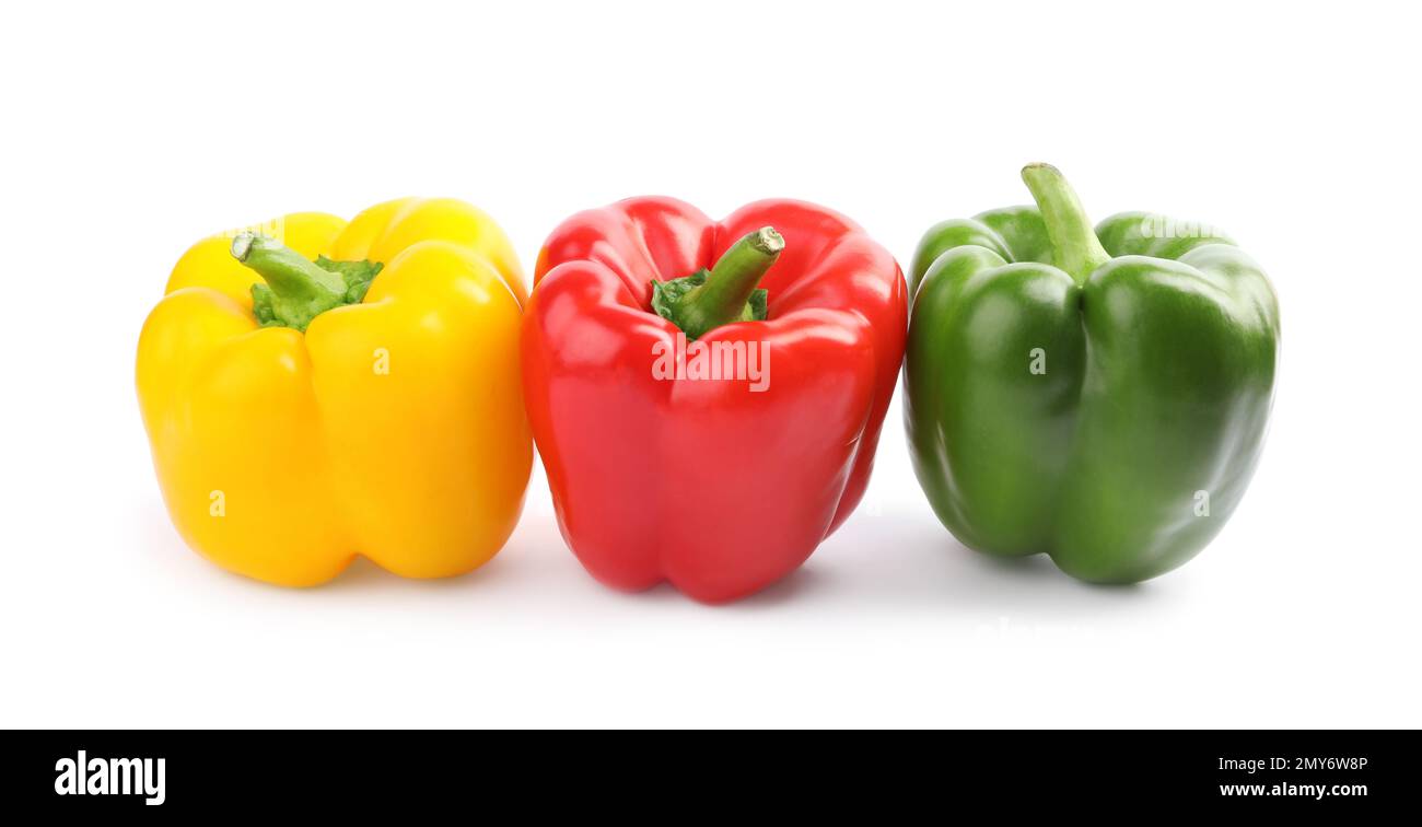 Fresh ripe colorful bell peppers isolated on white Stock Photo - Alamy