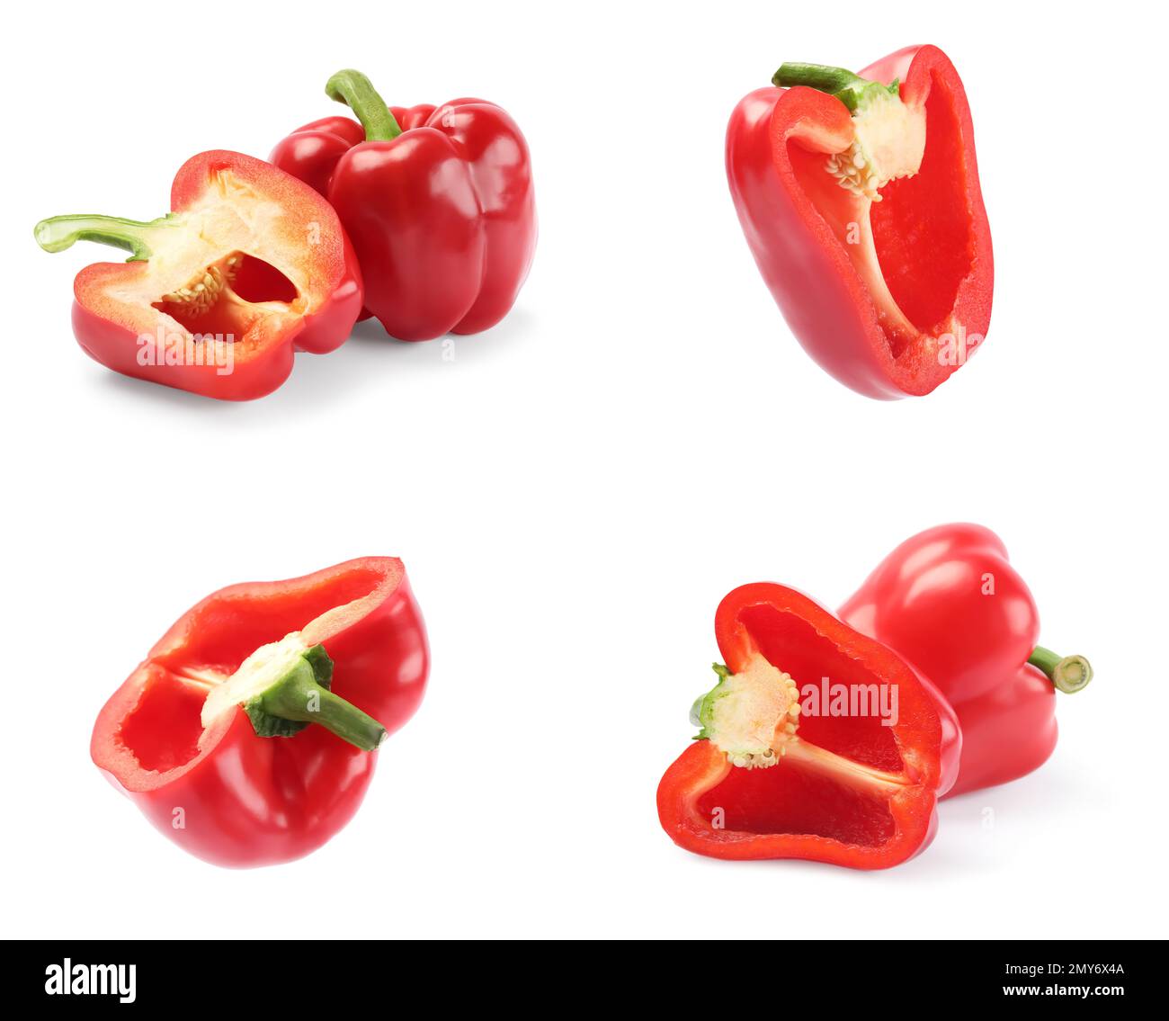 Set of red bell peppers on white background Stock Photo - Alamy