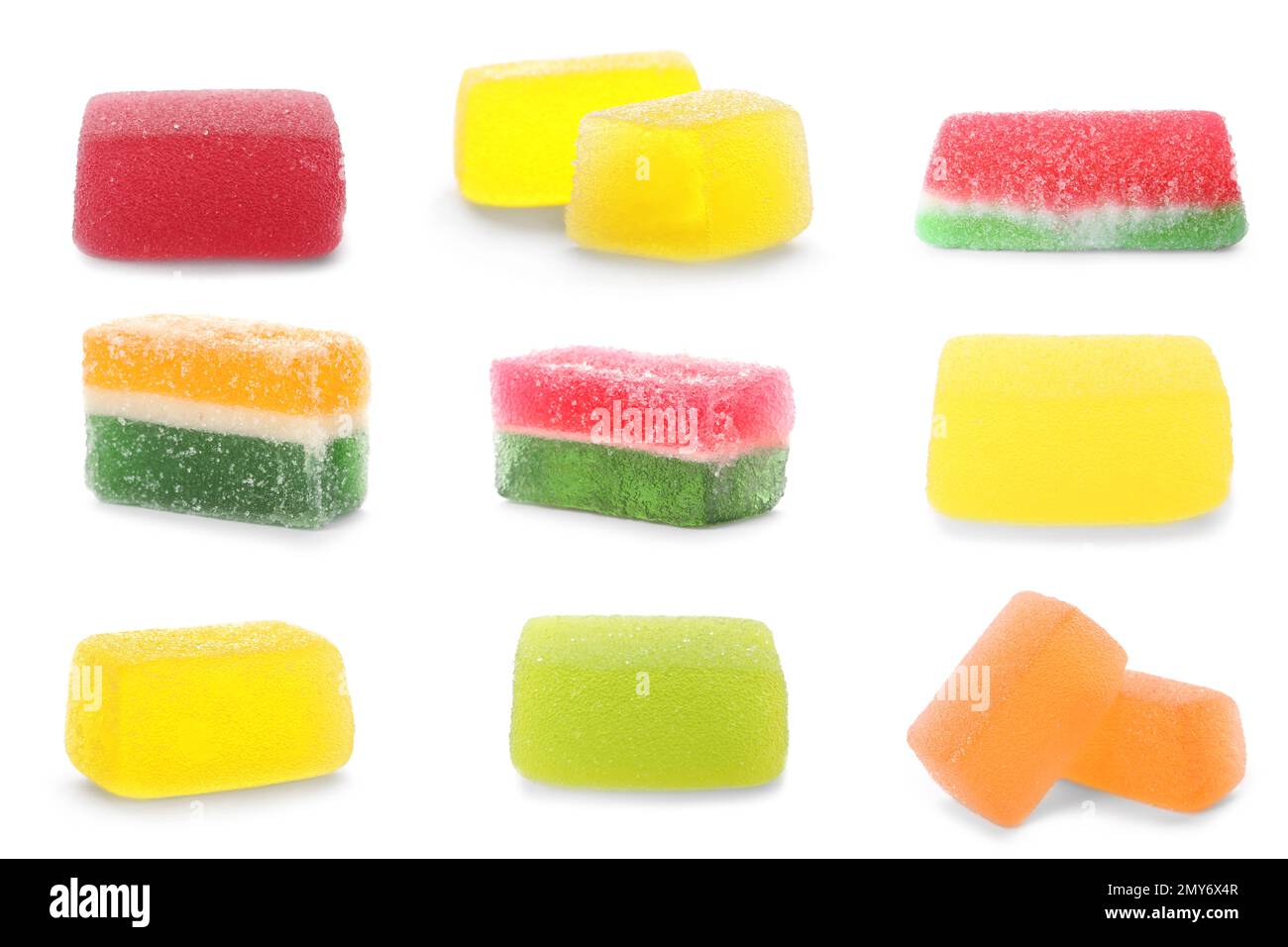 Set of delicious jelly candies on white background Stock Photo - Alamy
