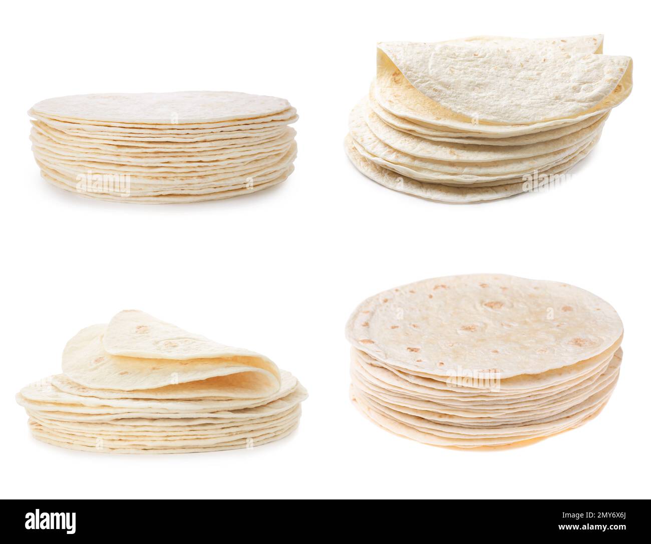 Set of corn tortillas on white background Stock Photo