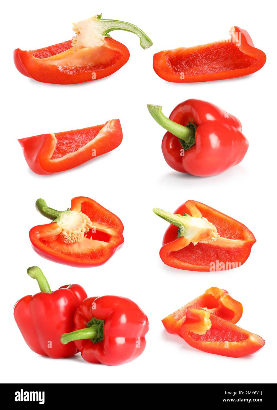 Set of red bell peppers on white background Stock Photo - Alamy