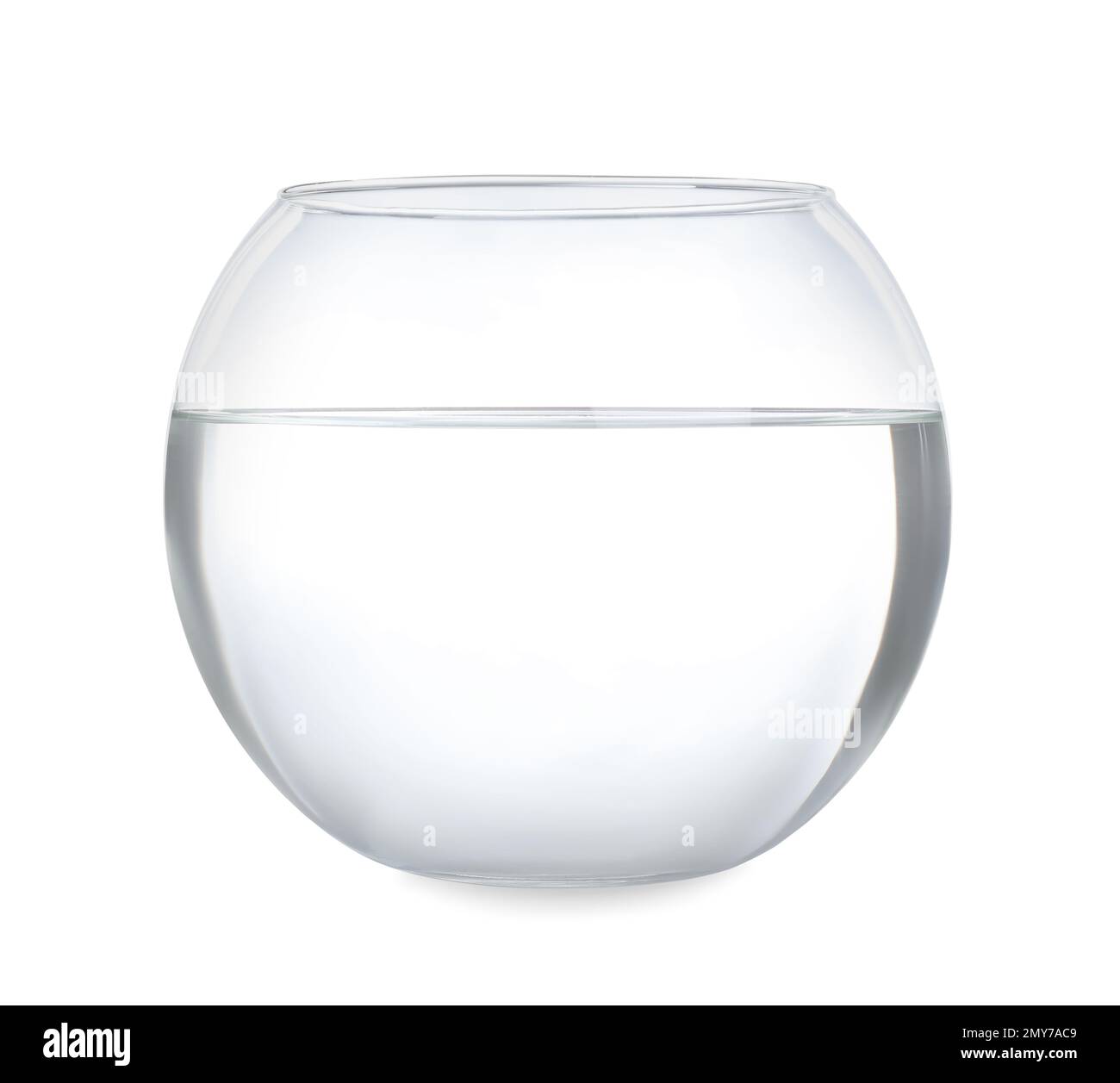 Glass fish bowl with clear water isolated on white Stock Photo Alamy