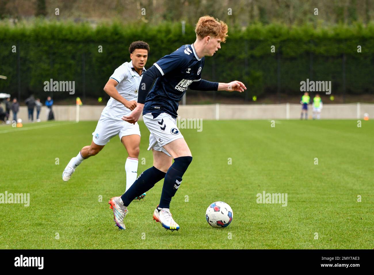 Swansea, Wales. 4 February 2023. Alfie Massey of Millwall in action during  the Professional Development League game between Swansea City Under 18 and  Millwall Under 18 at the Swansea City Academy in