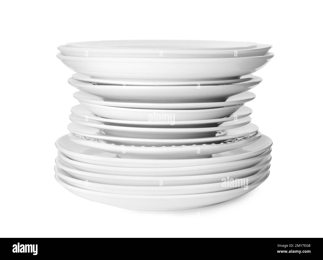 Stack of clean plates isolated on white Stock Photo Alamy
