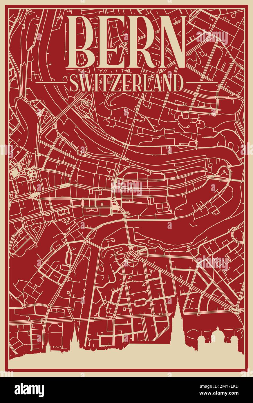 Road network poster of the downtown BERN, SWITZERLAND Stock Vector ...