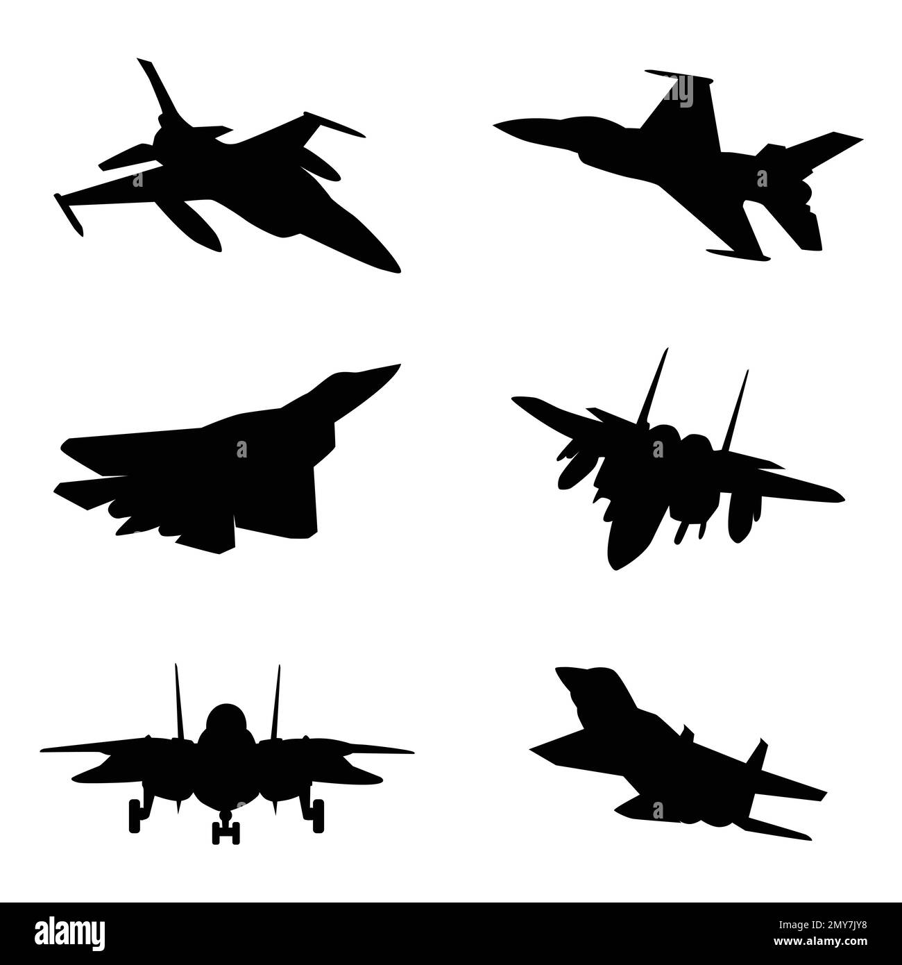 Fighter jet aircraft silhouette vector on white background Stock Vector