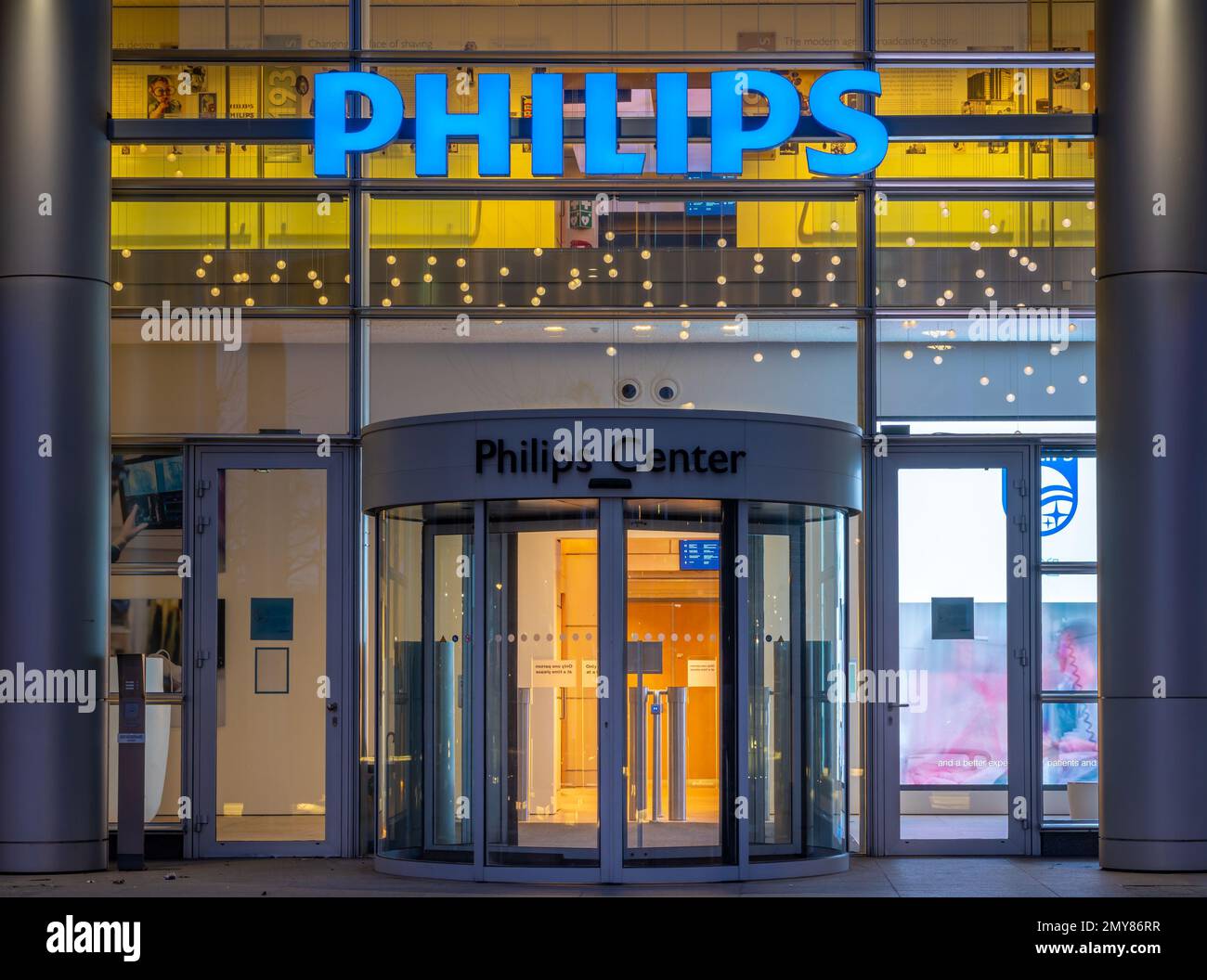 Amsterdam, The Netherlands, 04.02.2023, Entrance to Breitner tower, headquarters of dutch multinational conglomerate corporation Philips Stock Photo