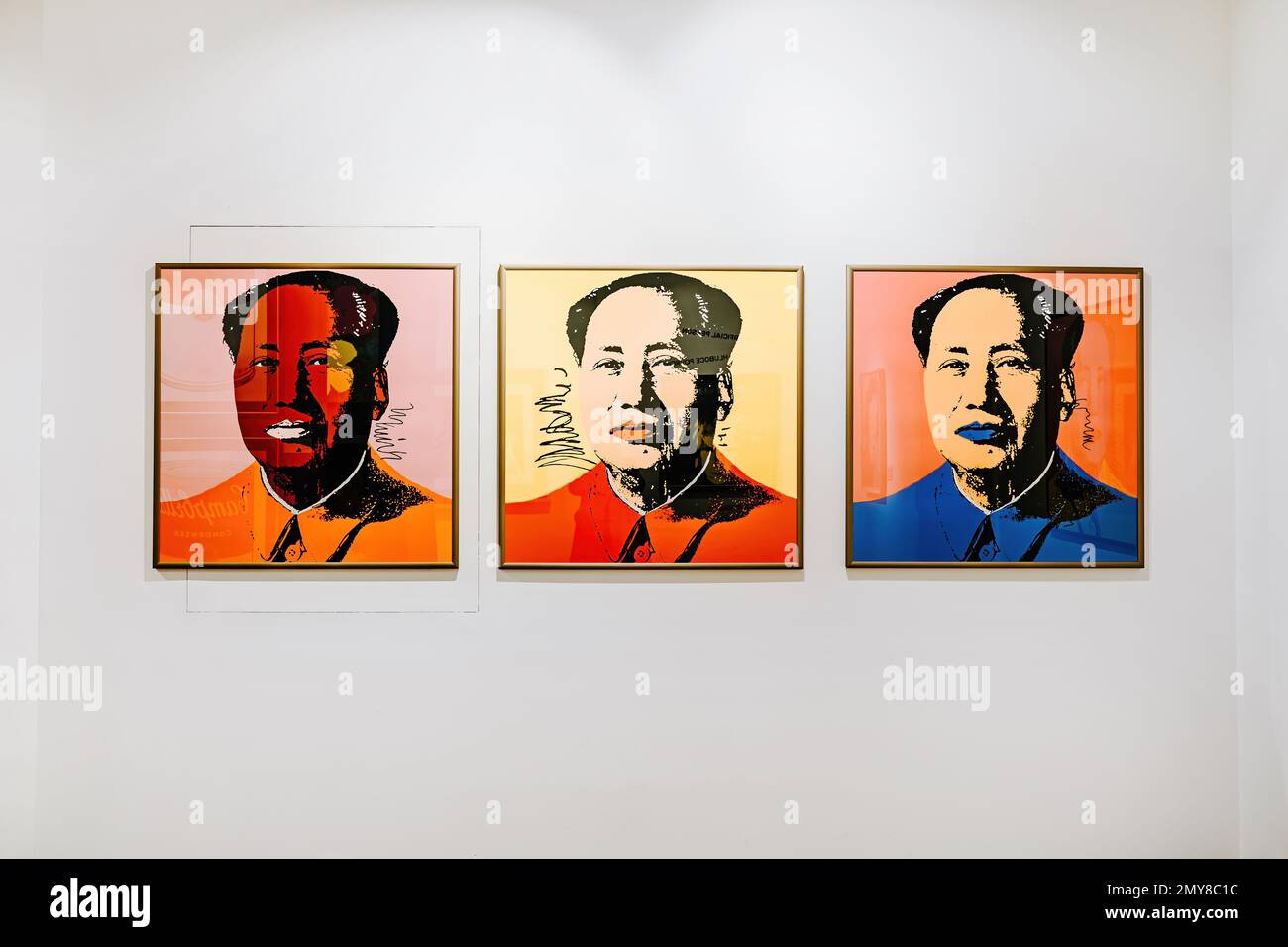 Prague, Czech - February 2023. Andy Warhol exhibition in Central Gallery. Famous Mao Zedong colorful installation. Legend artist, painting, collection Stock Photo