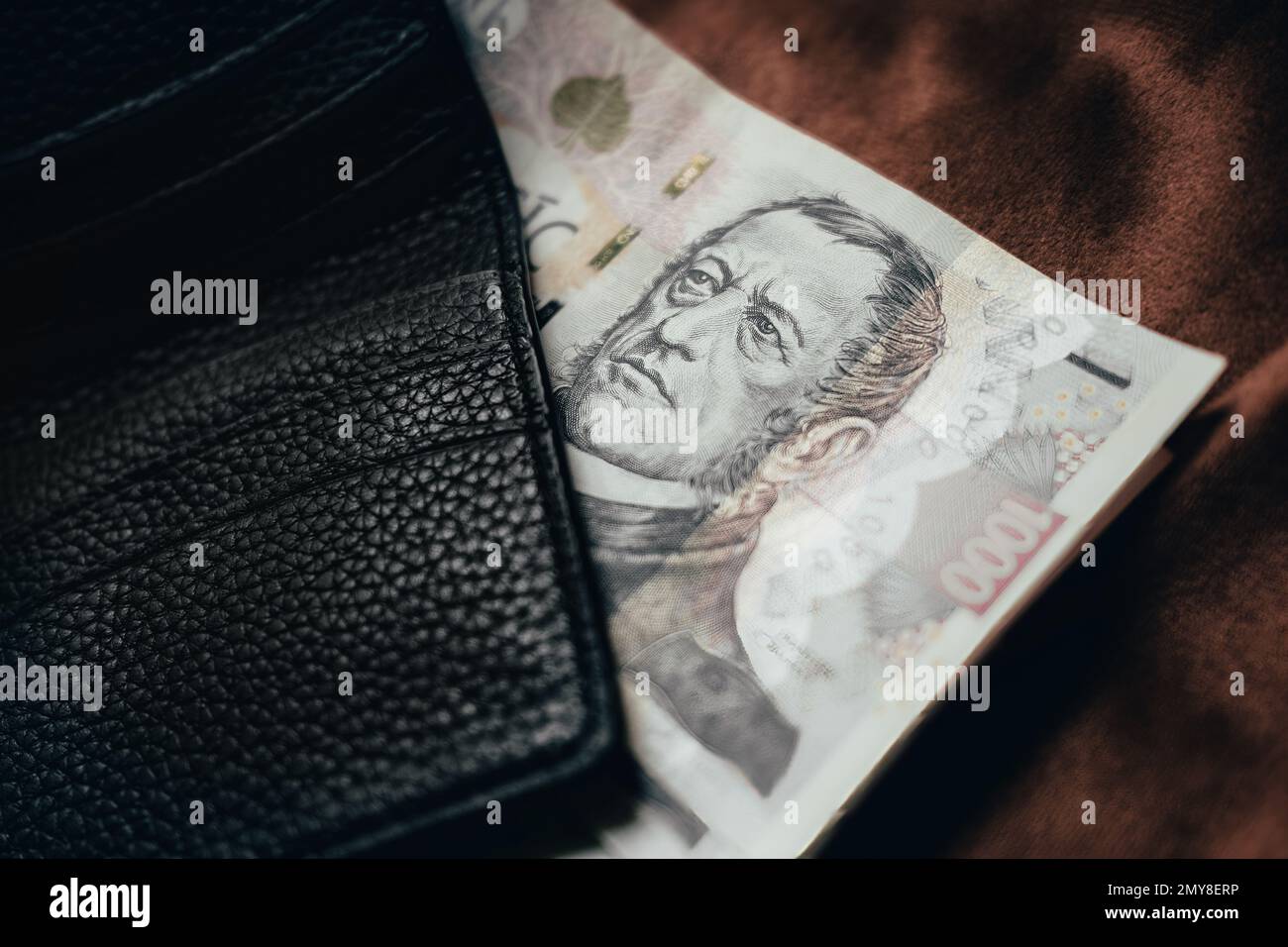 Czech cash money close-up background. Czech Crown. Ceska koruna. Bill paper new banknotes. Monetary policy. Global trade Stock Photo