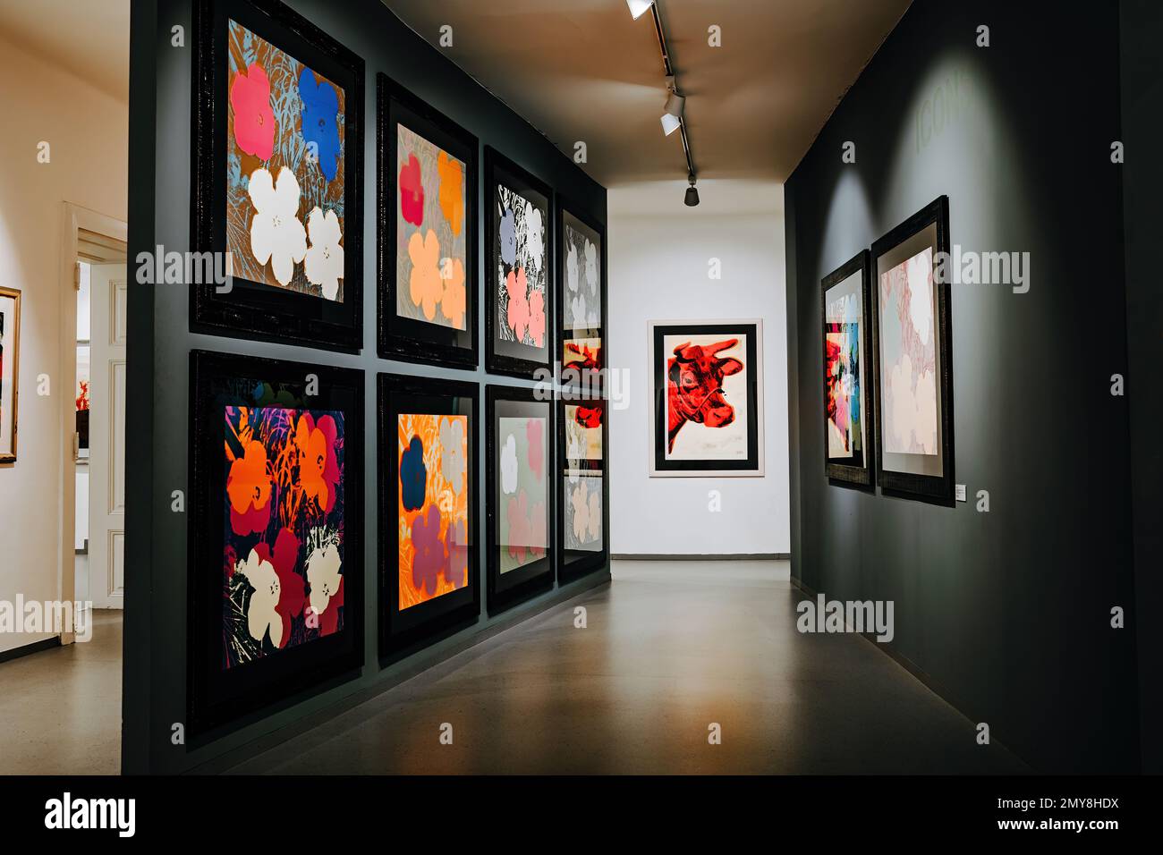 Prague, Czech - February 2023. Andy Warhol exhibition in Central Gallery. Famous colorful installation. Legend artist, painting, collection. High qual Stock Photo