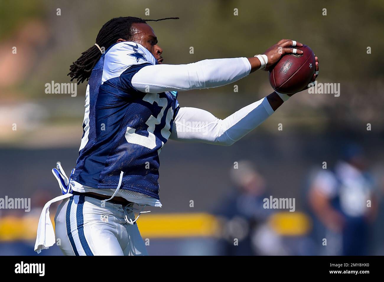 Dallas Cowboys cornerback Brandon Carr makes a reception during Dallas Cowboys NFL football training camp Monday Aug. 1 2016 in Oxnard Calif. AP Photo Gus Ruelas Stock Photo Alamy