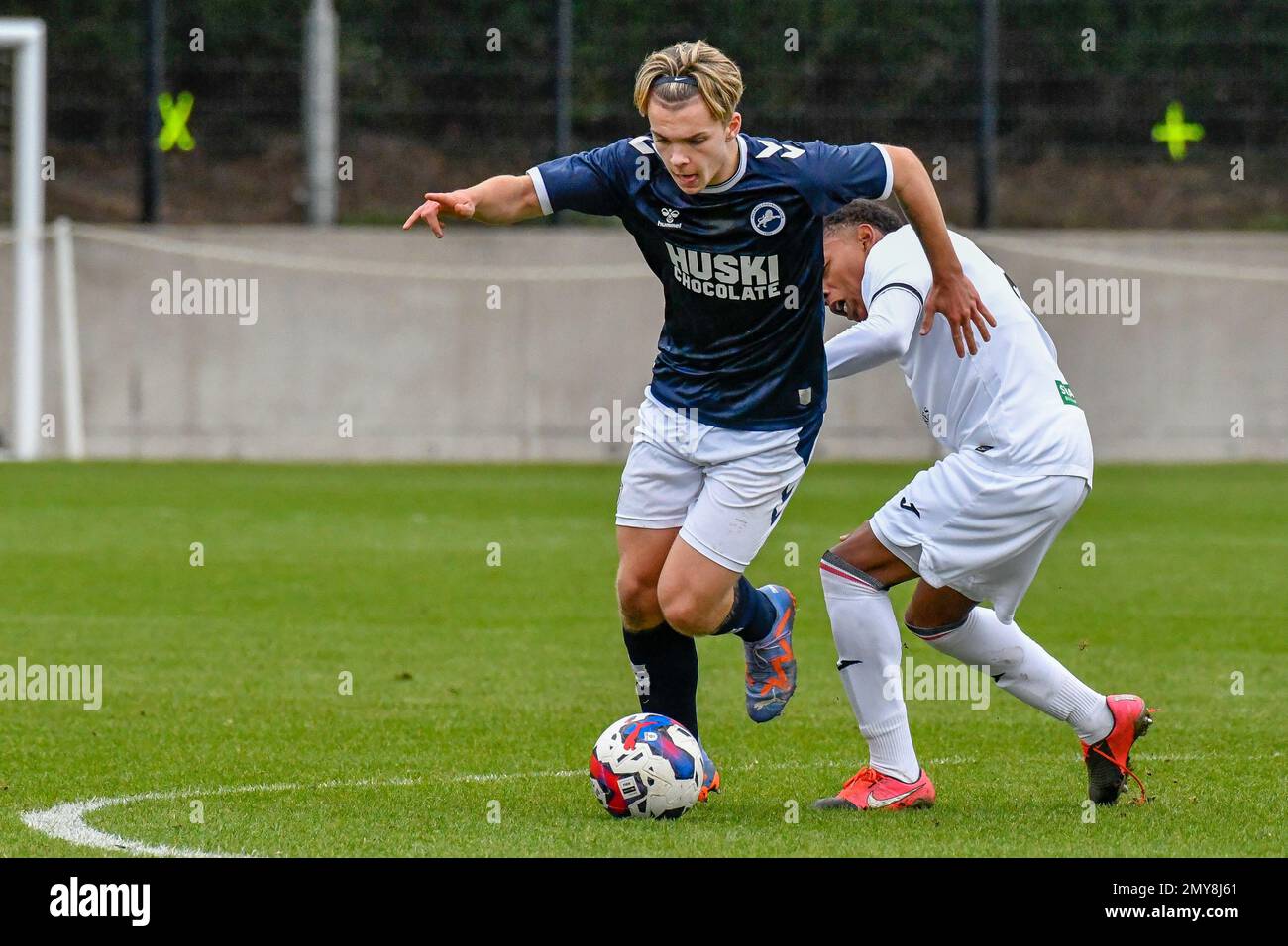 Swansea, Wales. 4 February 2023. Alfie Massey of Millwall in action during  the Professional Development League game between Swansea City Under 18 and  Millwall Under 18 at the Swansea City Academy in