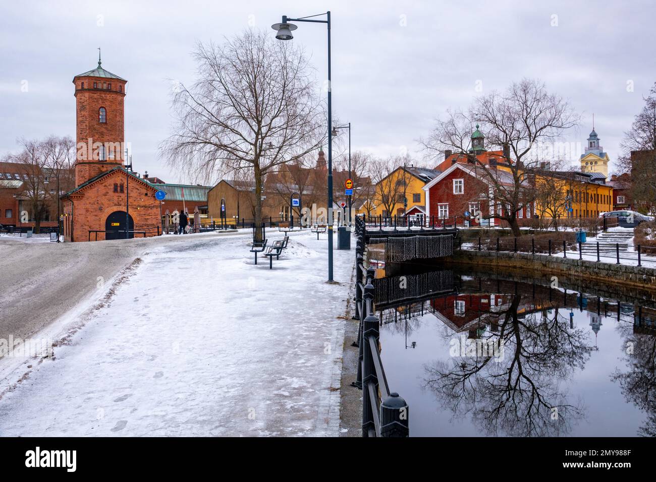Old tow of Falun with traditional, picturesque, red wooden houses in the city of Falun in Dalarna, Sweded Stock Photo