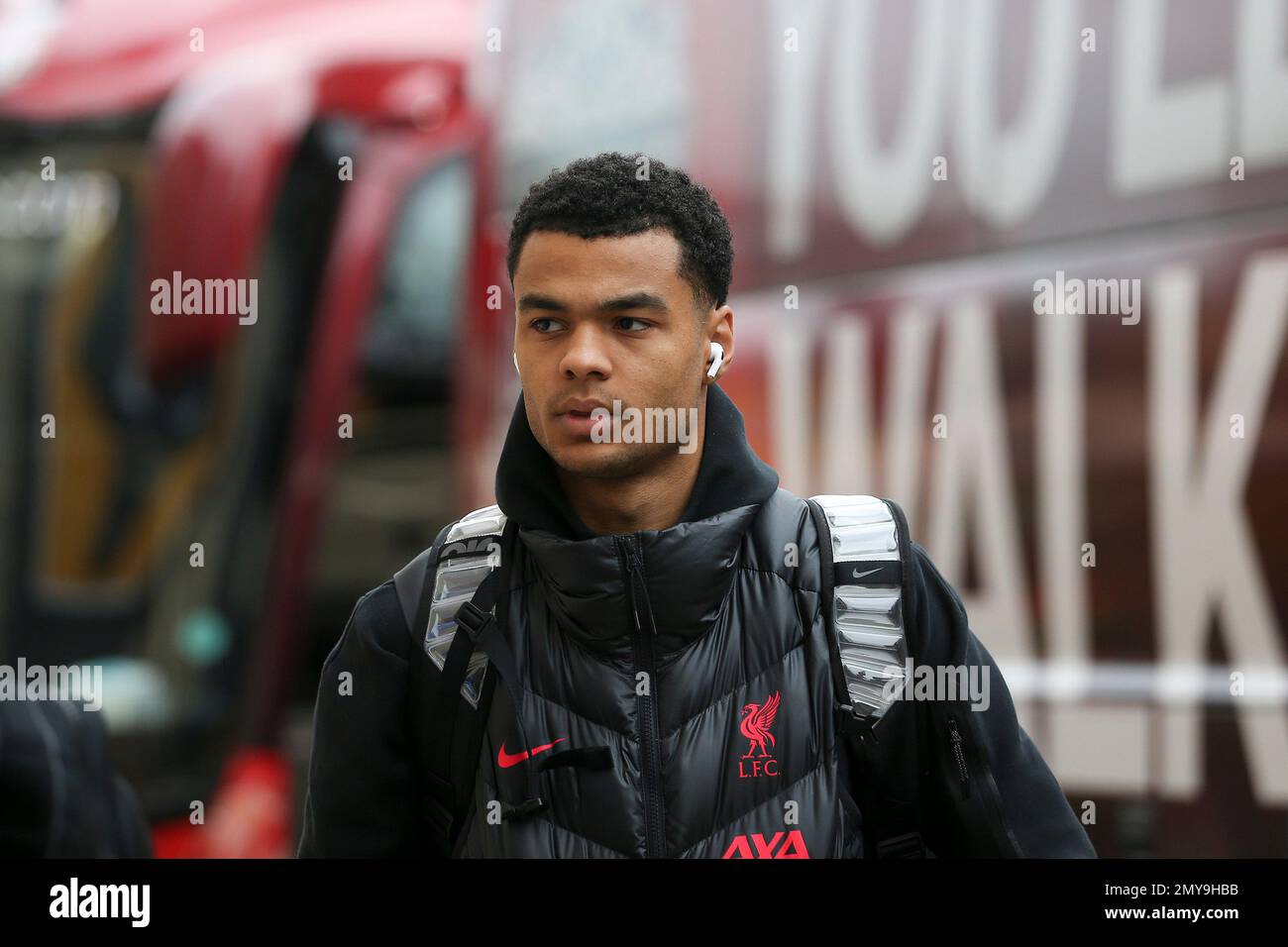 Wolverhampton, UK. 04th Feb, 2023. Cody Gakpo of Liverpool arrives at the stadium. Premier League match, Wolverhampton Wanderers v Liverpool at the Molineux Stadium in Wolverhampton, England on Saturday 4th February 2023. this image may only be used for Editorial purposes. Editorial use only, license required for commercial use. No use in betting, games or a single club/league/player publications. pic by Chris Stading/Andrew Orchard sports photography/Alamy Live news Credit: Andrew Orchard sports photography/Alamy Live News Stock Photo