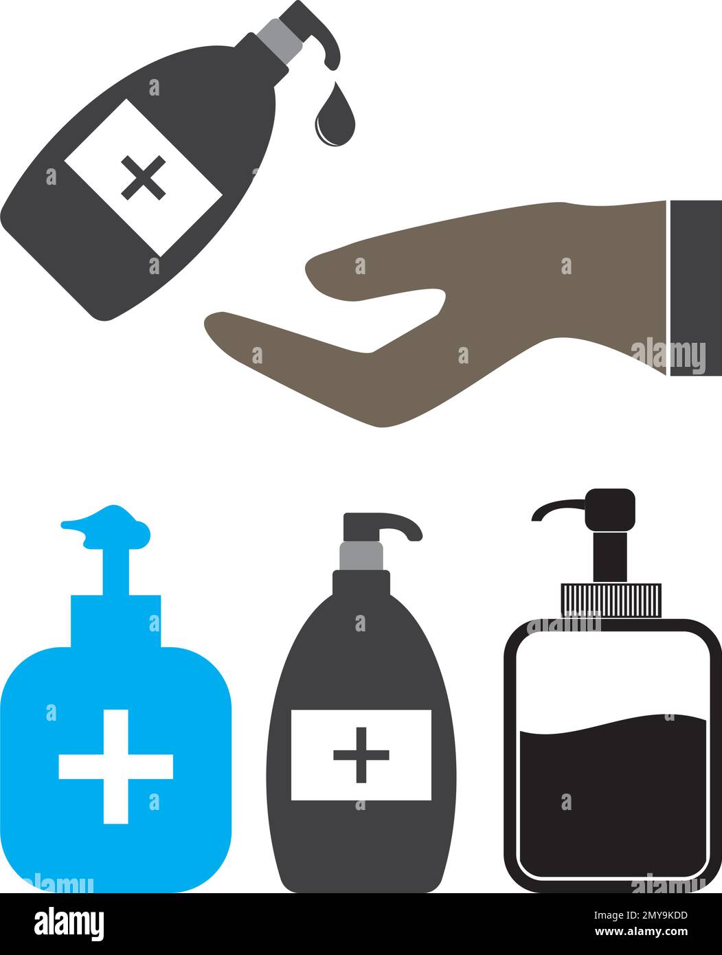Disinfection. Hand sanitizer bottle icon, washing gel. Black silhouette