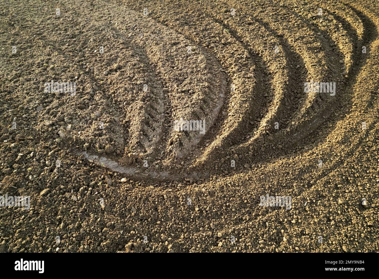 Aerial photographic documentation of the drawings left after working the land Stock Photo