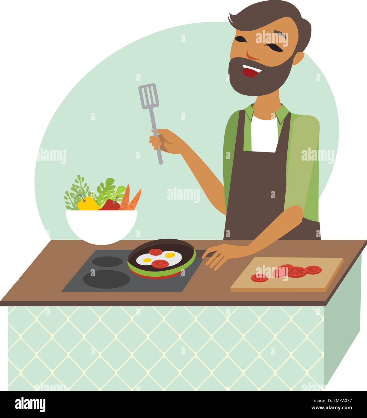 Young man preparing meal in the kitchen Stock Vector