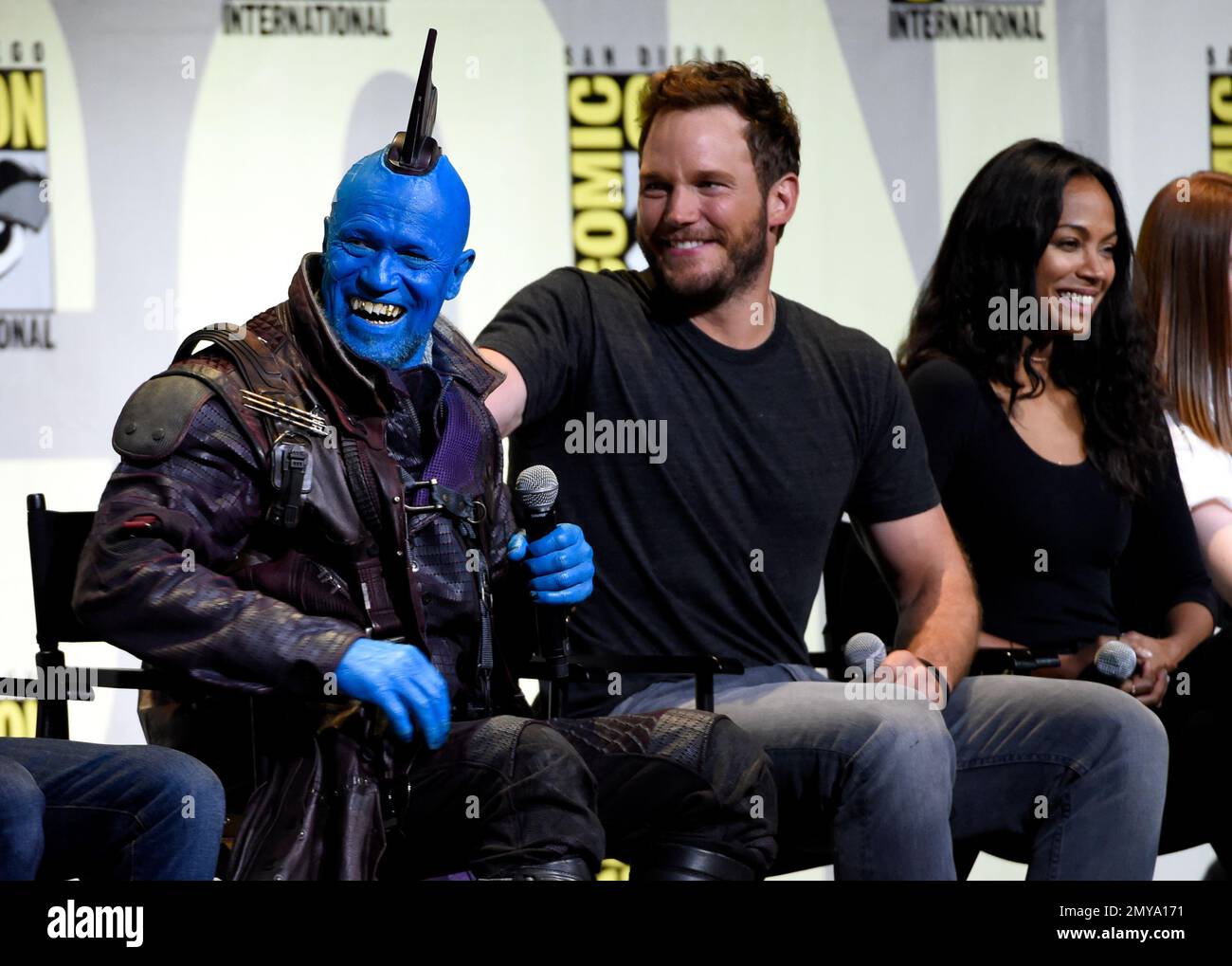 Michael Rooker, from left, Chris Pratt and Zoe Saldana attend the ...