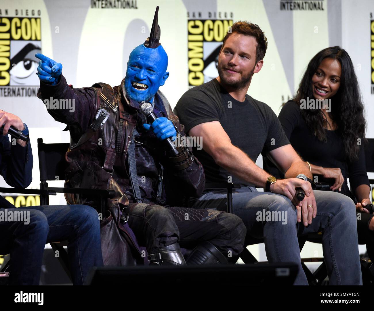 Michael Rooker, from left, Chris Pratt and Zoe Saldana attend the ...