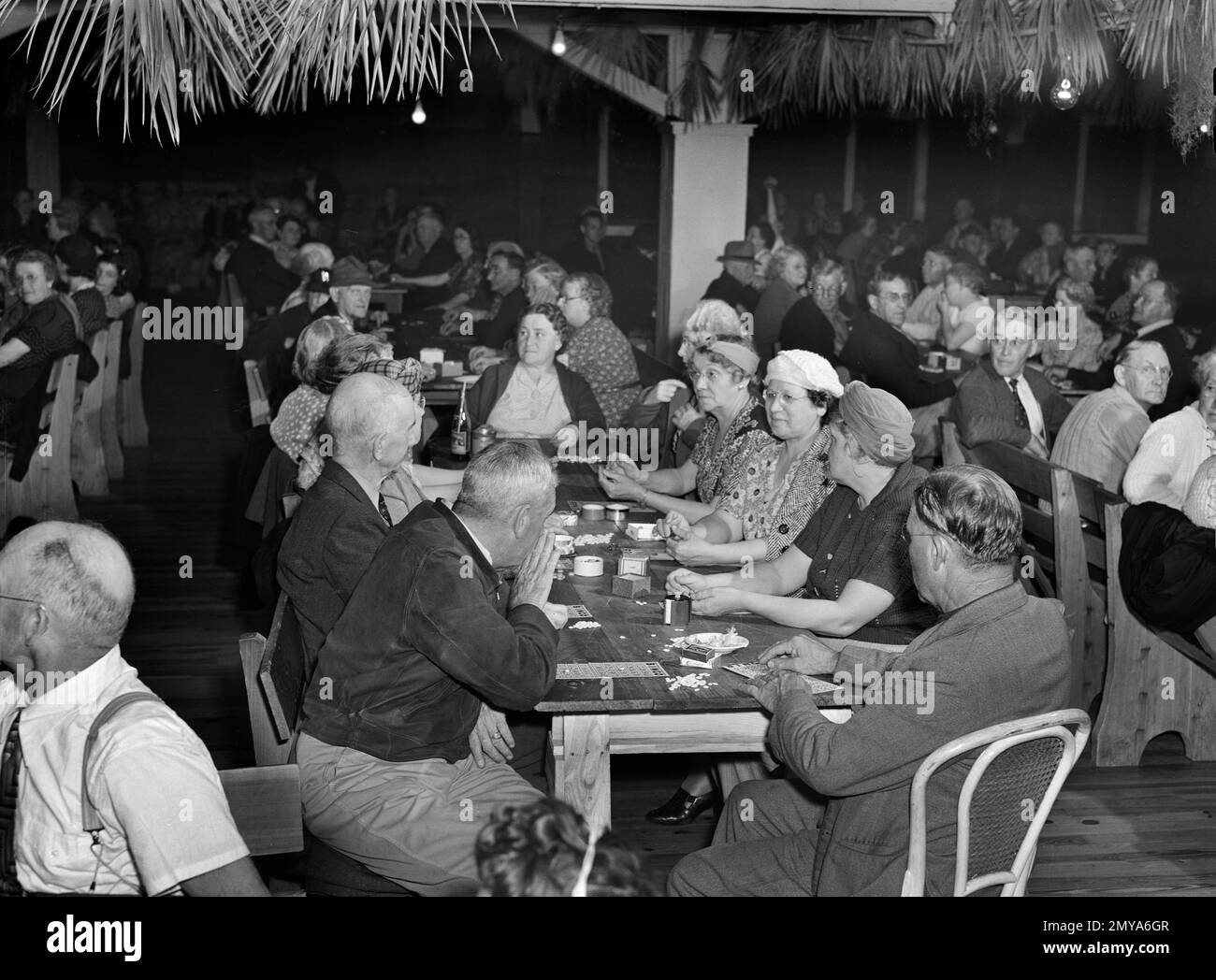 Guests of Sarasota Trailer Park enjoying a Night of Bingo, Sarasota, Florida, USA, Marion Post Wolcott, U.S. Farm Security Administration, January 1941 Stock Photo