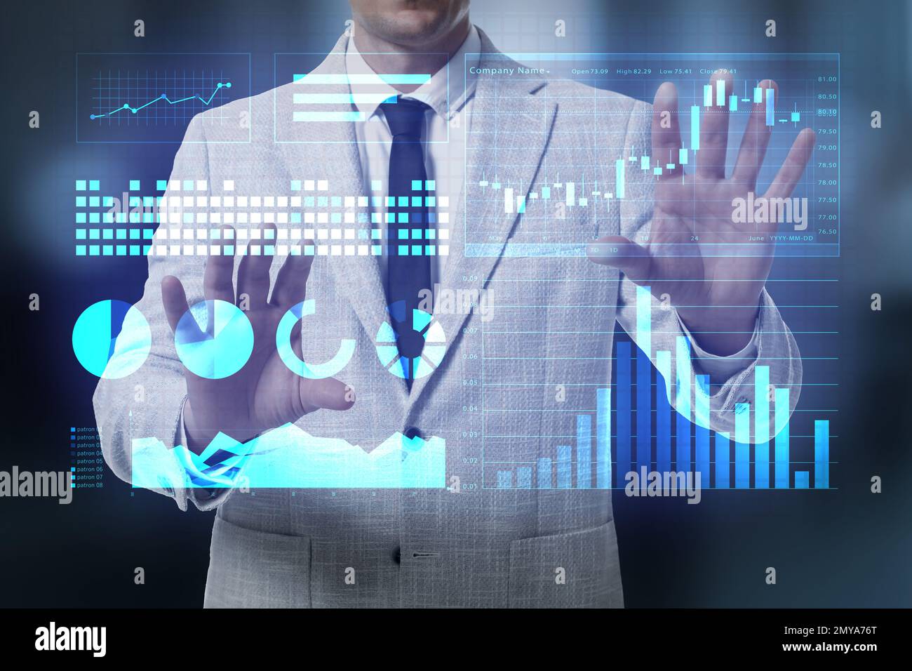 Business analytics. Man and virtual screen with graphs, closeup Stock ...