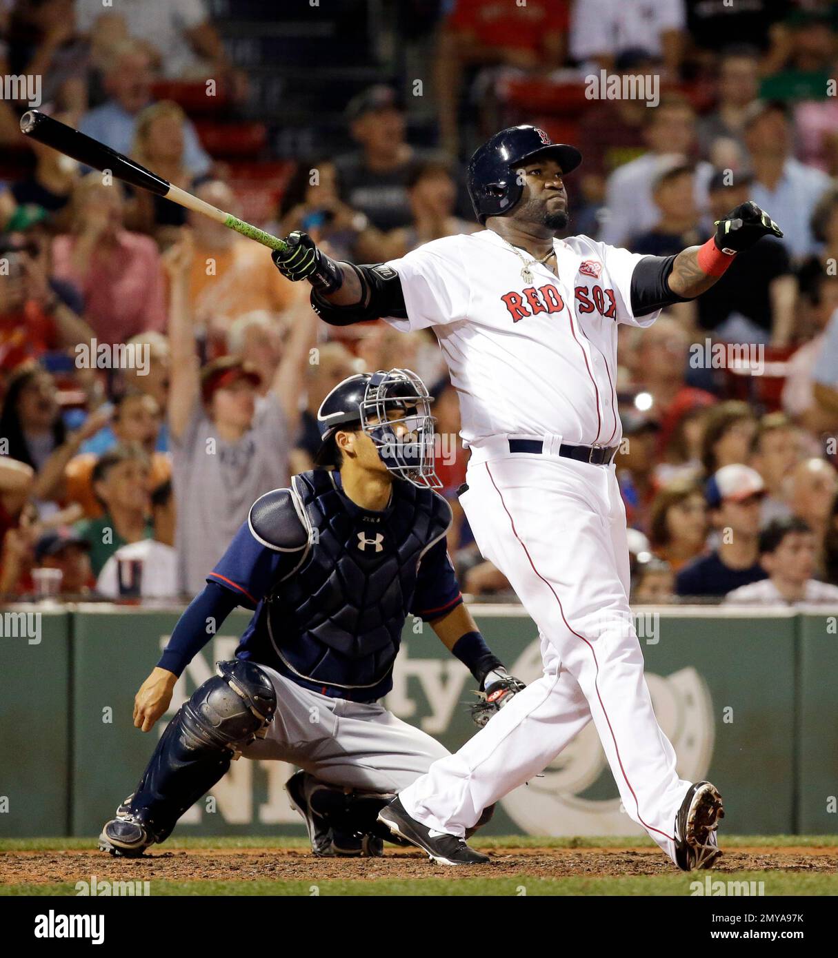 Boston Red Sox designated hitter David Ortiz follows through on a