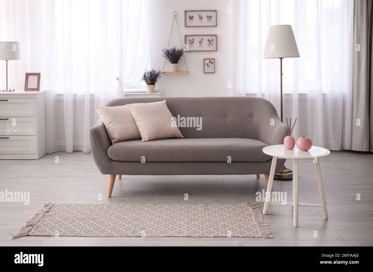 Stylish sofa in beautiful living room interior Stock Photo - Alamy
