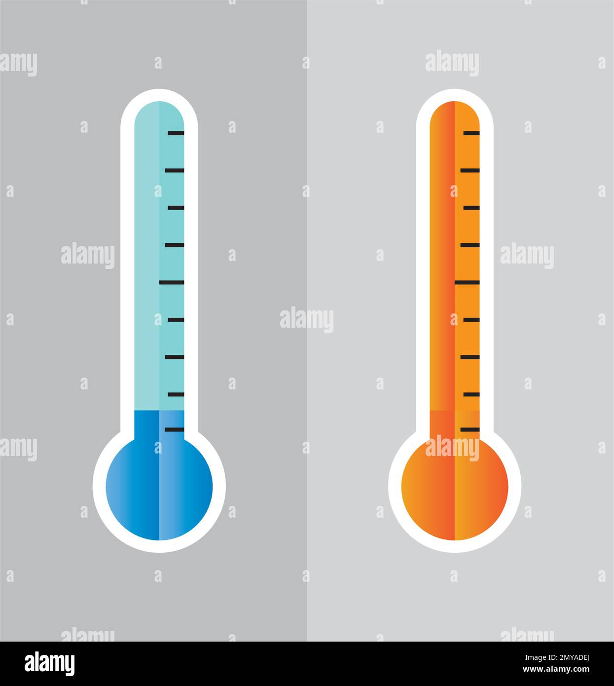 Thermometers icon with different zones. Vector image isolated on white