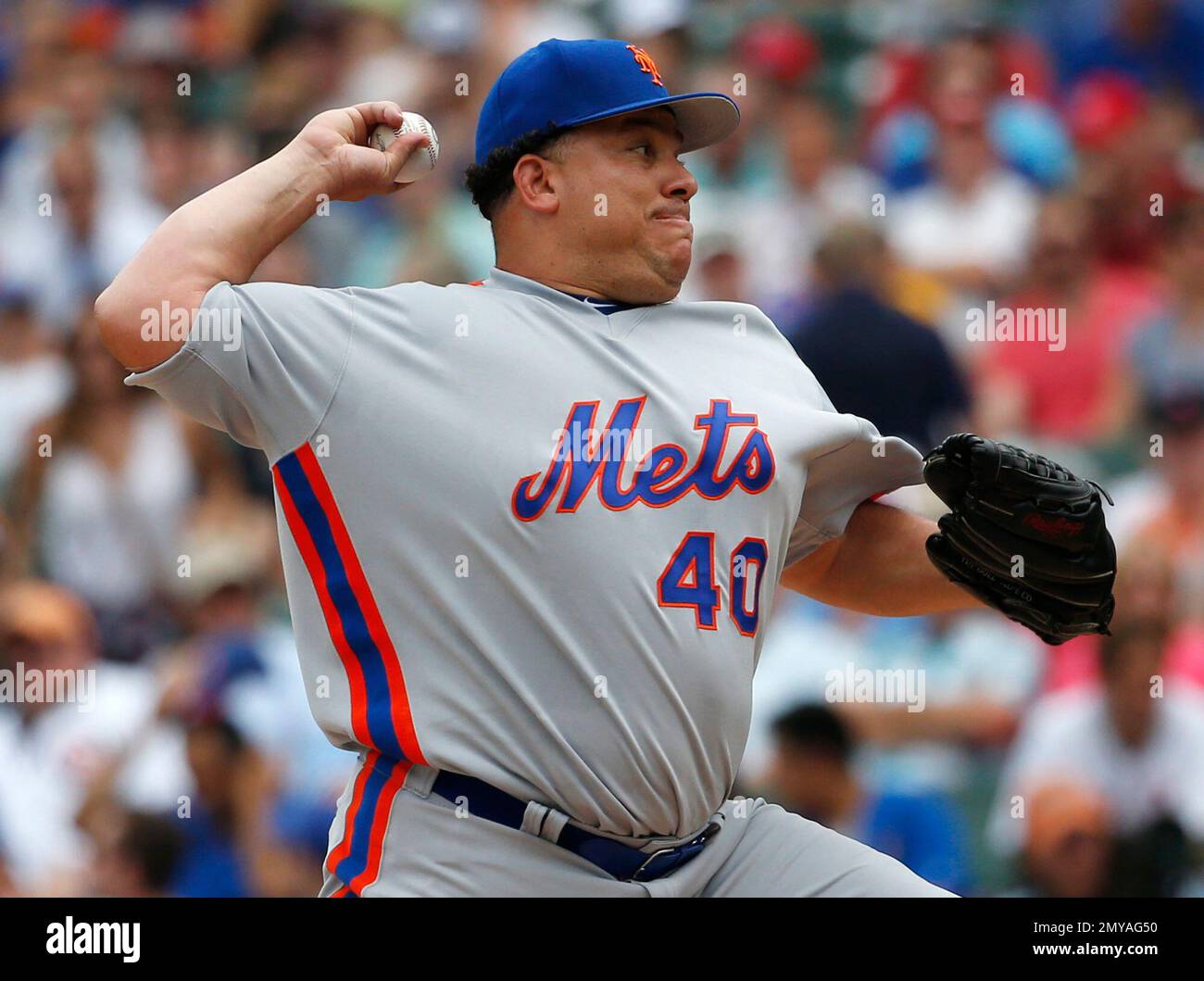 New York Mets starter Bartolo Colon throws against the Chicago Cubs ...