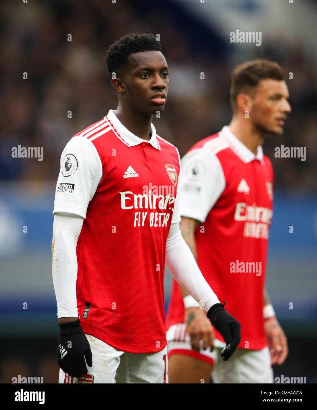 Liverpool, England, 4th February 2023. Eddie Nketiah of Arsenal during the Premier League match at Goodison Park, Liverpool. Picture credit should read: Cameron Smith / Sportimage Stock Photo