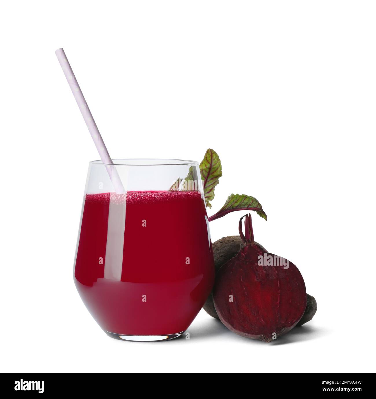 Freshly made beet juice isolated on white Stock Photo