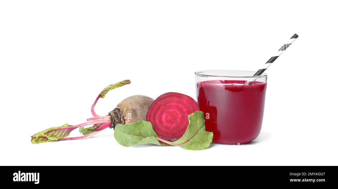 Freshly made beet juice isolated on white Stock Photo