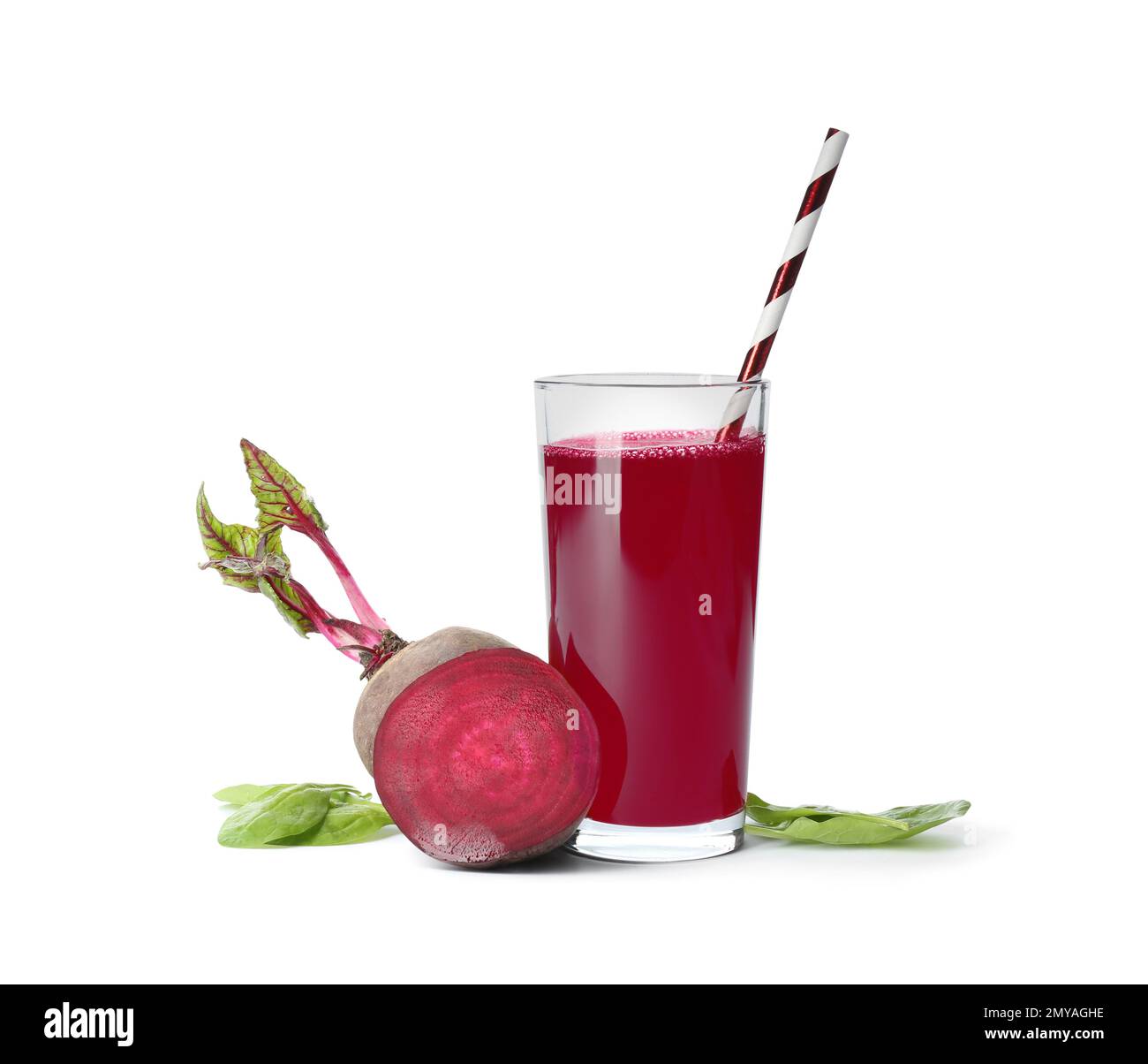 Freshly made beet juice isolated on white Stock Photo
