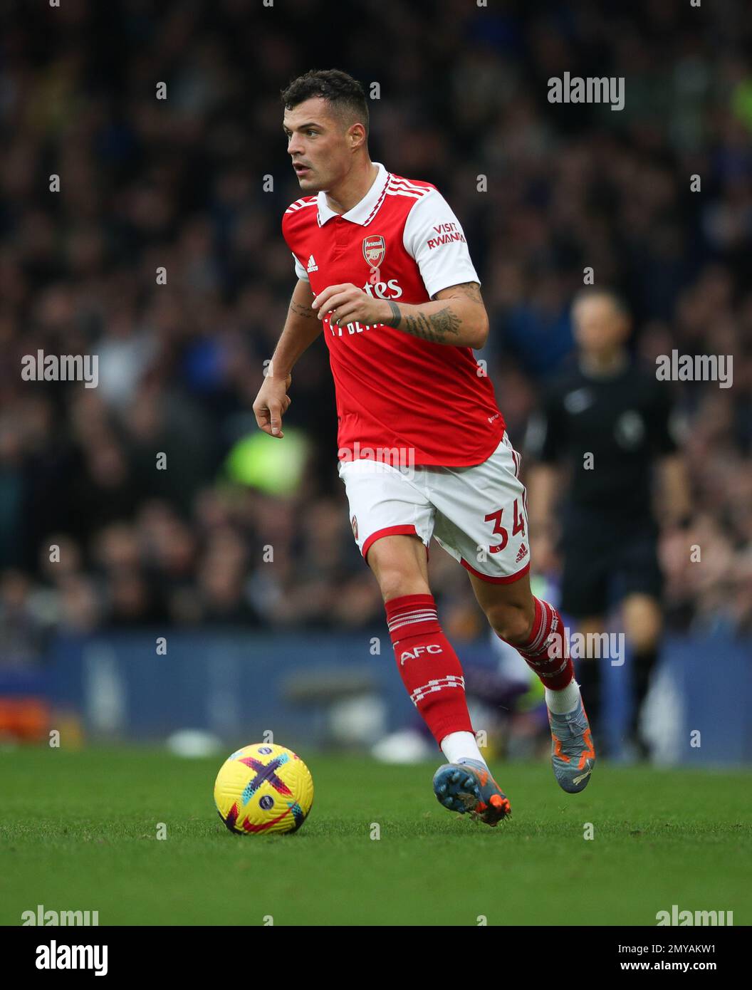 Liverpool, England, 4th February 2023. Granit Xhaka of Arsenal during the Premier League match at Goodison Park, Liverpool. Picture credit should read: Cameron Smith / Sportimage Stock Photo