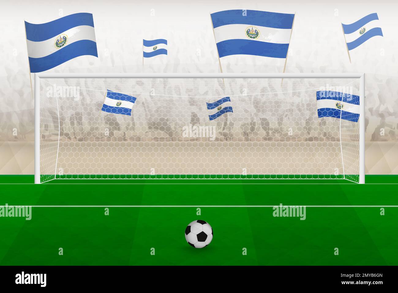 El Salvador football team fans with flags of El Salvador cheering on
