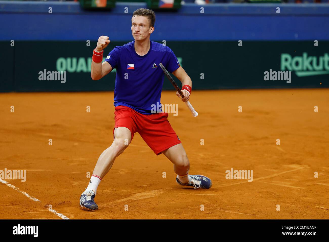 Tennis player Jiri Lehecka of Czech team in action during the match against Nuno of Tennis player Jiri Lehecka of Czech team in action during the match against Nuno of