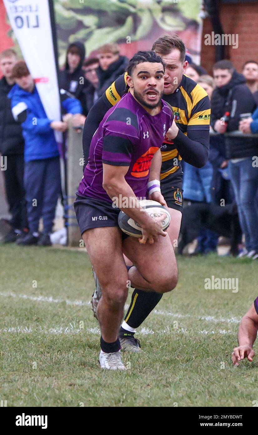 4.02.2022   Leicester, England. Rugby Union.                   Jamel Hamilton in action for Lions during the National League 2 West match played between Leicester Lions and Hinckley rfc at Westleigh Park, Blaby, Leicester.  © Phil Hutchinson Stock Photo