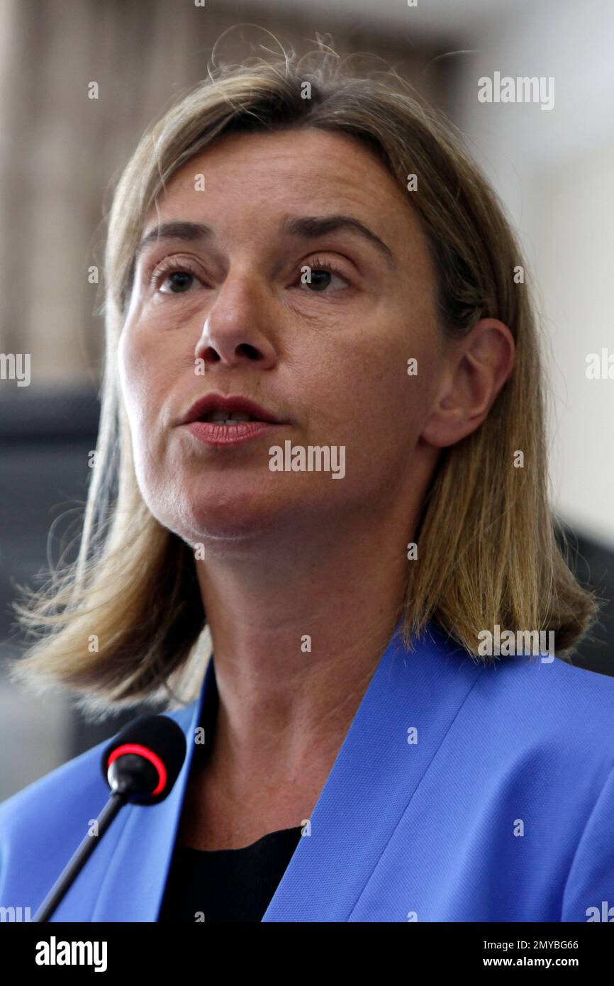 European Commission vice president Federica Mogherini speaks at the Chinese  Academy of Social Sciences in Beijing, Wednesday, July 13, 2016. Mogherini  said Wednesday that Brexit will have a 