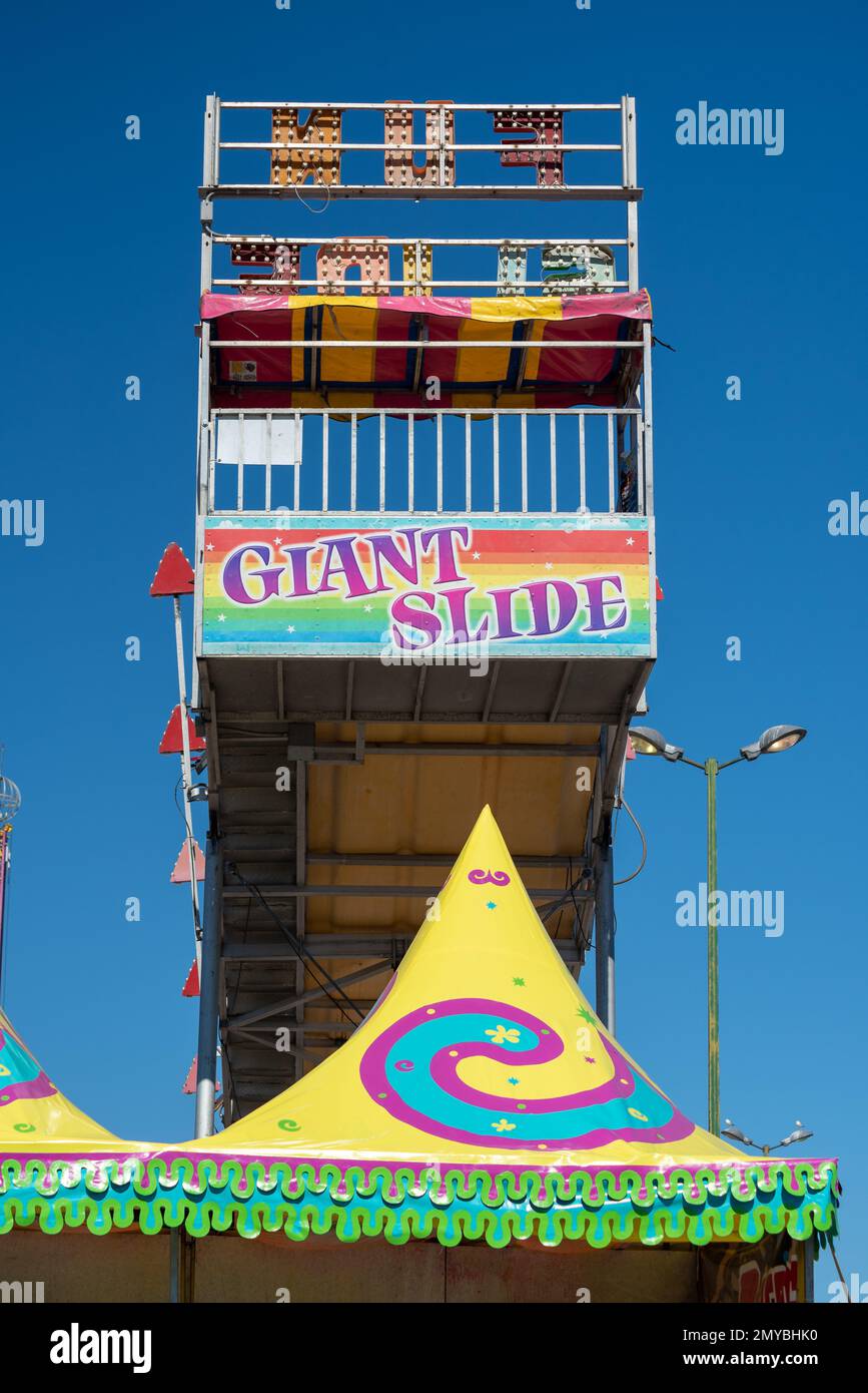 A colorful giant slide in a carnival in Guaymas, Sonora, Mexico. Stock Photo
