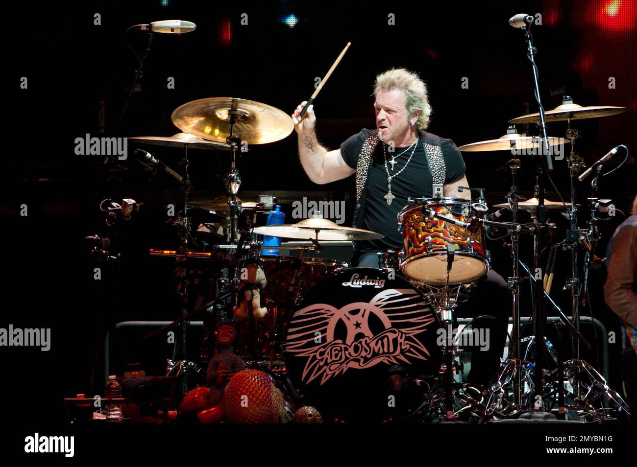 Joey Kramer of Aerosmith performs at Nationwide Arena during the